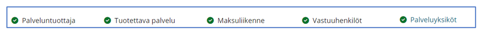 Soterin asioinnin navigaatiossa on kaikki kohdat merkittynä vihreällä tunnuksella.