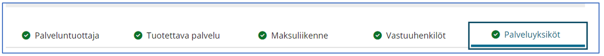 Soterin asioinnin navigaatiopalkki kohdassa Palveluyksiköt.