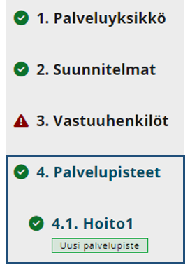 Soterin asioinnin vasemman puolen valikko.