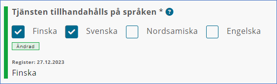 Betjäningsspråk -knappen.